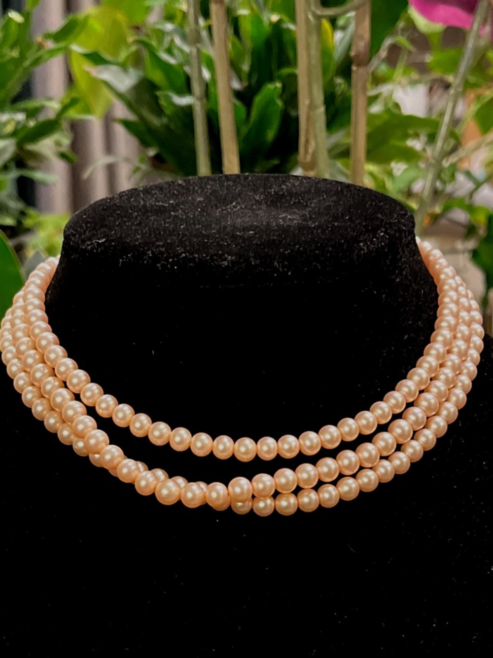 Vintage Richelieu Three-Strand Blush Pearl Necklace — Layered Pearl Choker